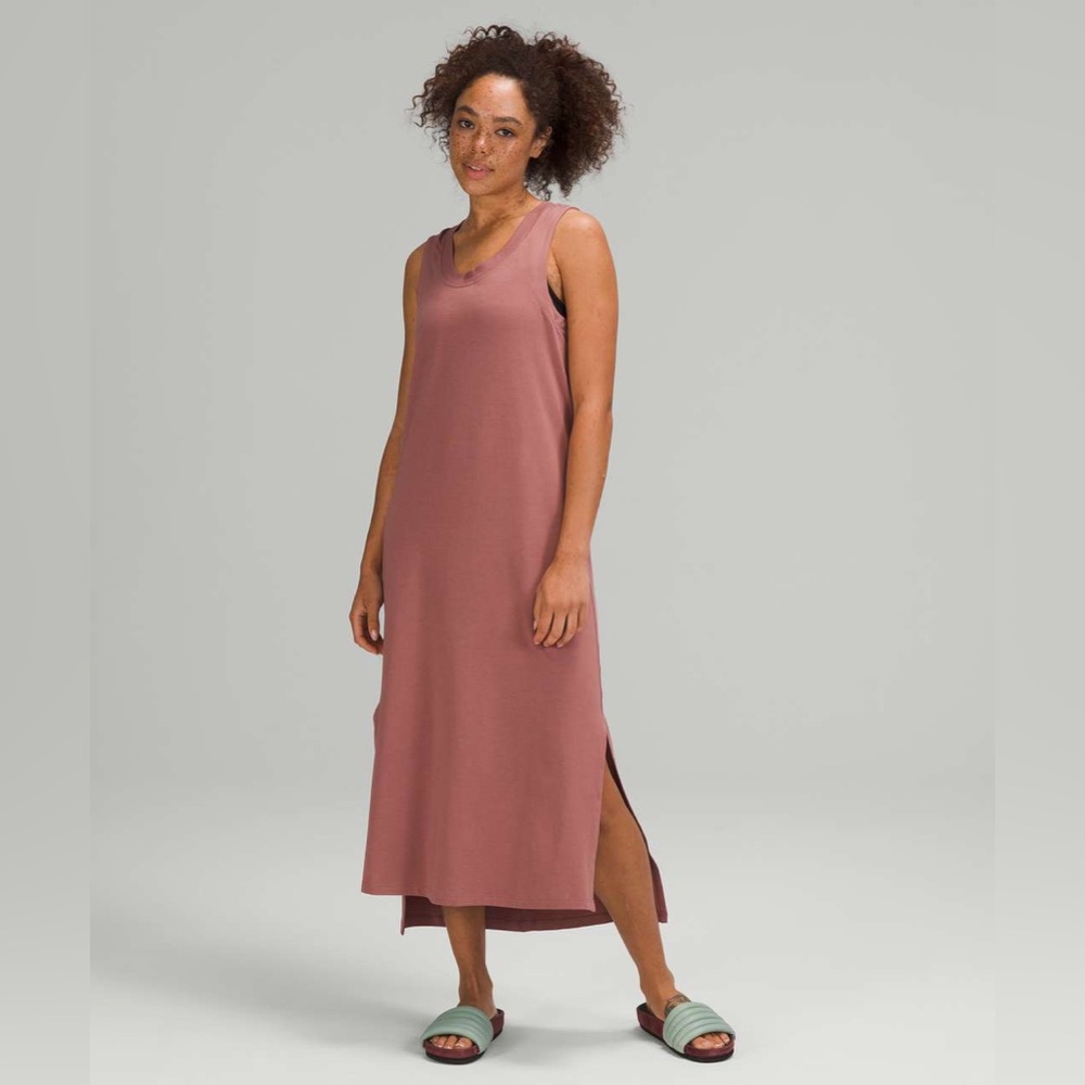 Lululemon All Yours Maxi Midi Tank Dress Side Slits Rose Dust Size 4